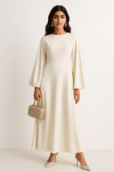 The Yasmina Flared Sleeve Dress – Pearl White Edition - The Abaya Lab