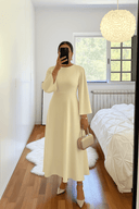 The Yasmina Flared Sleeve Dress – Pearl White Edition - The Abaya Lab