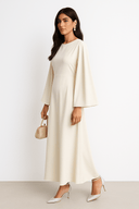 The Yasmina Flared Sleeve Dress – Pearl White Edition - The Abaya Lab