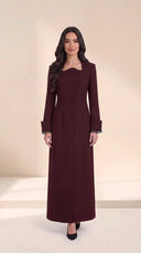 The Zahrah Sculpted Neckline Abaya with Lace Cuffs - TAL by The Abaya Lab