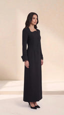The Zahrah Sculpted Neckline Abaya with Lace Cuffs - TAL by The Abaya Lab