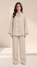 The Zakiya Pearl Frog Fastening Set, in Beige, front view