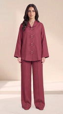 The Zakiya Pearl Frog Fastening Set, in Pink, front view