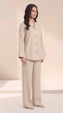 The Zakiya Pearl Frog Fastening Set, in Beige, side view