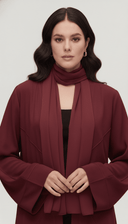 The Zehra Burgundy Panel - Detail Open Abaya - TAL by The Abaya Lab