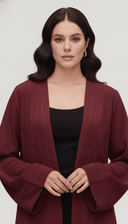 The Zehra Burgundy Panel - Detail Open Abaya - TAL by The Abaya Lab