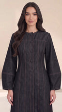 The Zuhra Button-Front Abaya with Contrast Topstitching - TAL by The Abaya Lab
