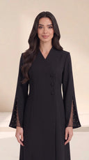 The Zulaikha Studded Mesh Cuff Abaya, in Black, front view