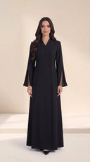 The Zulaikha Studded Mesh Cuff Abaya, in Black, front view