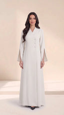 The Zulaikha Studded Mesh Cuff Abaya, in Off White, front view