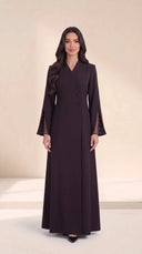 The Zulaikha Studded Mesh Cuff Abaya, in Dark Purple, front view