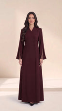 The Zulaikha Studded Mesh Cuff Abaya, in Burgundy, front view