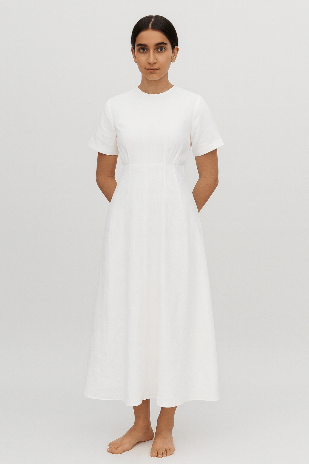 White Short Sleeve Cotton Mix Inner Dress