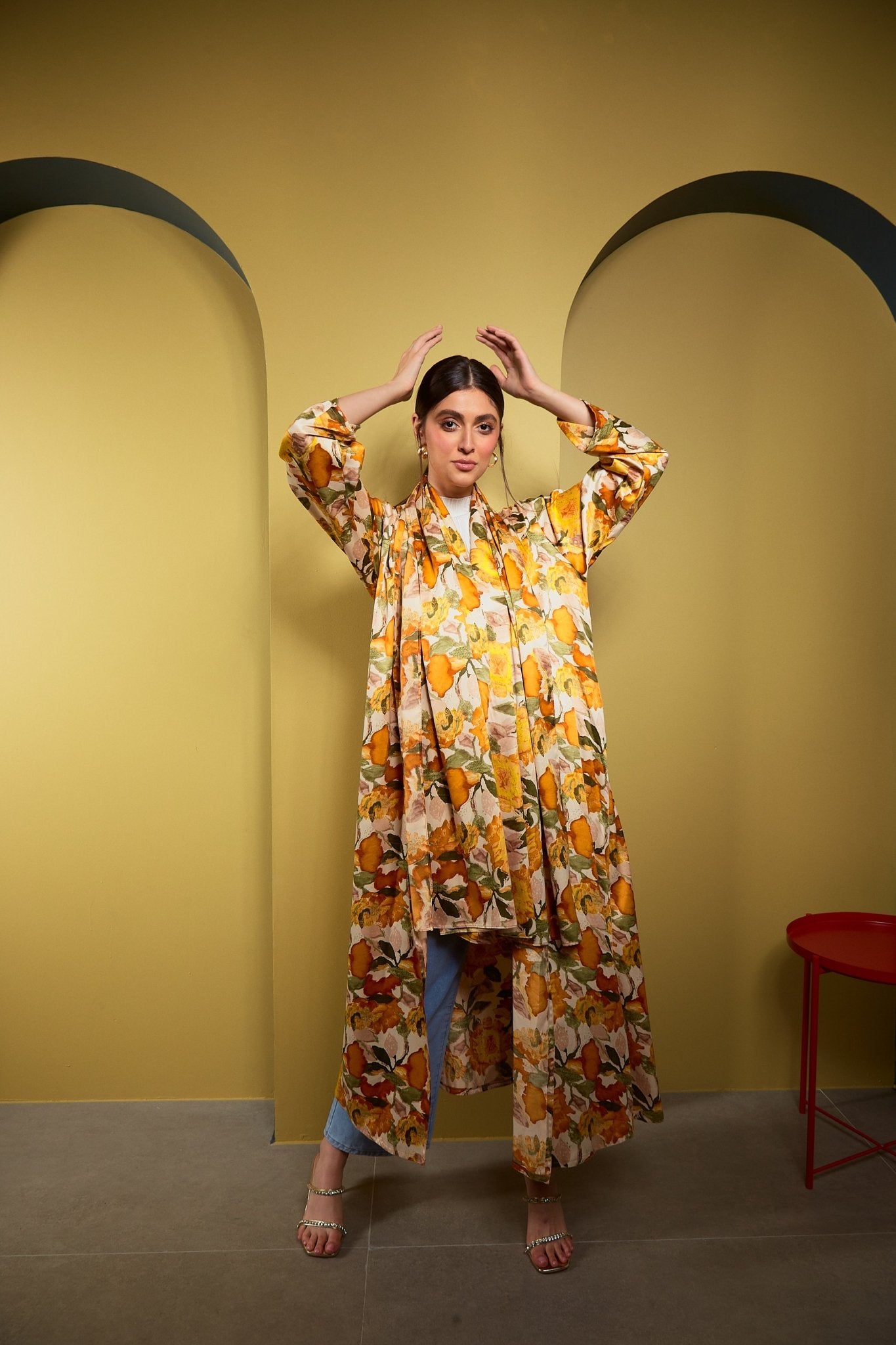 Yellow Floral Satin - The Abaya Lab